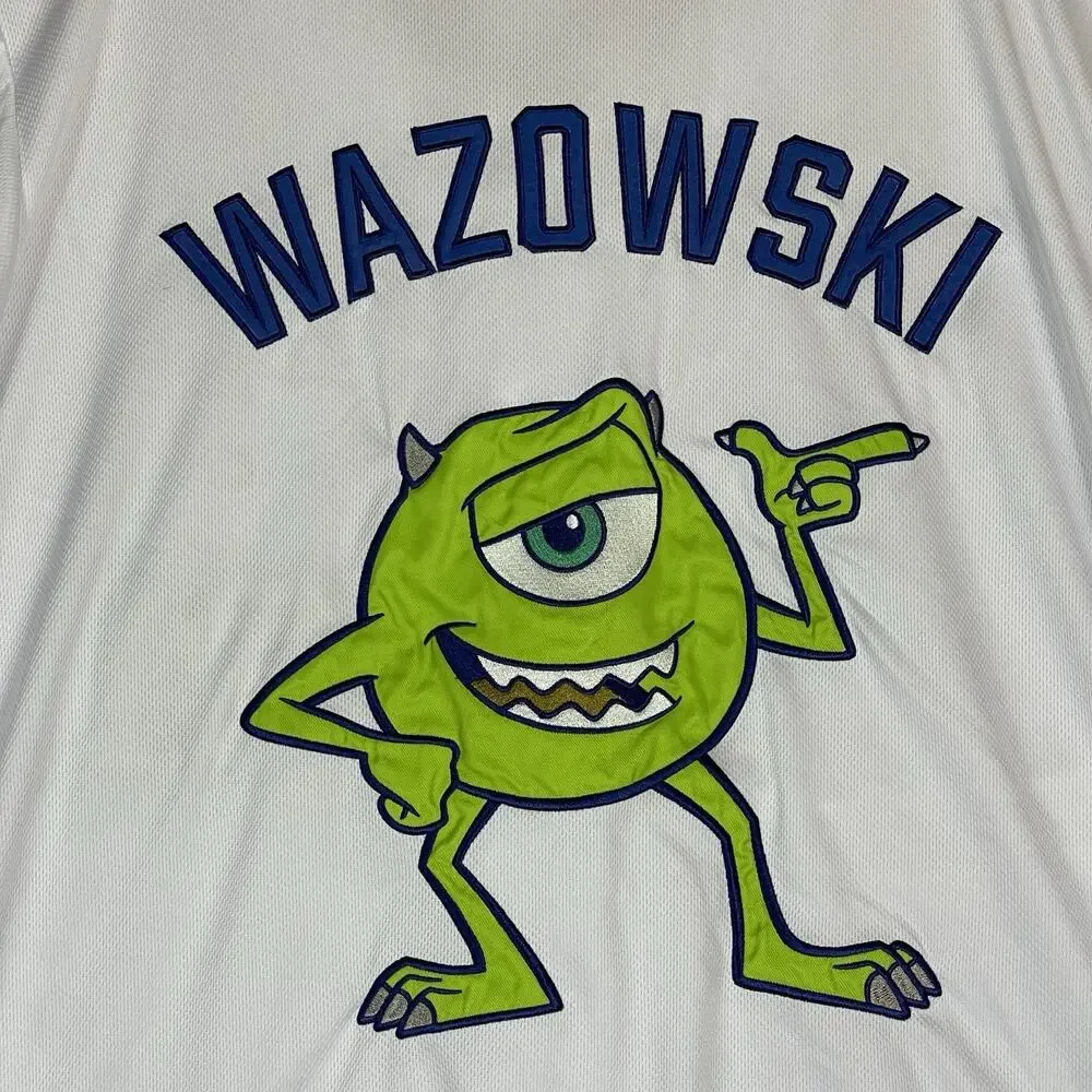 Disney Monster Inc‎ Jersey Mens XXL White Wazowski Embroidered Graphic Button Up